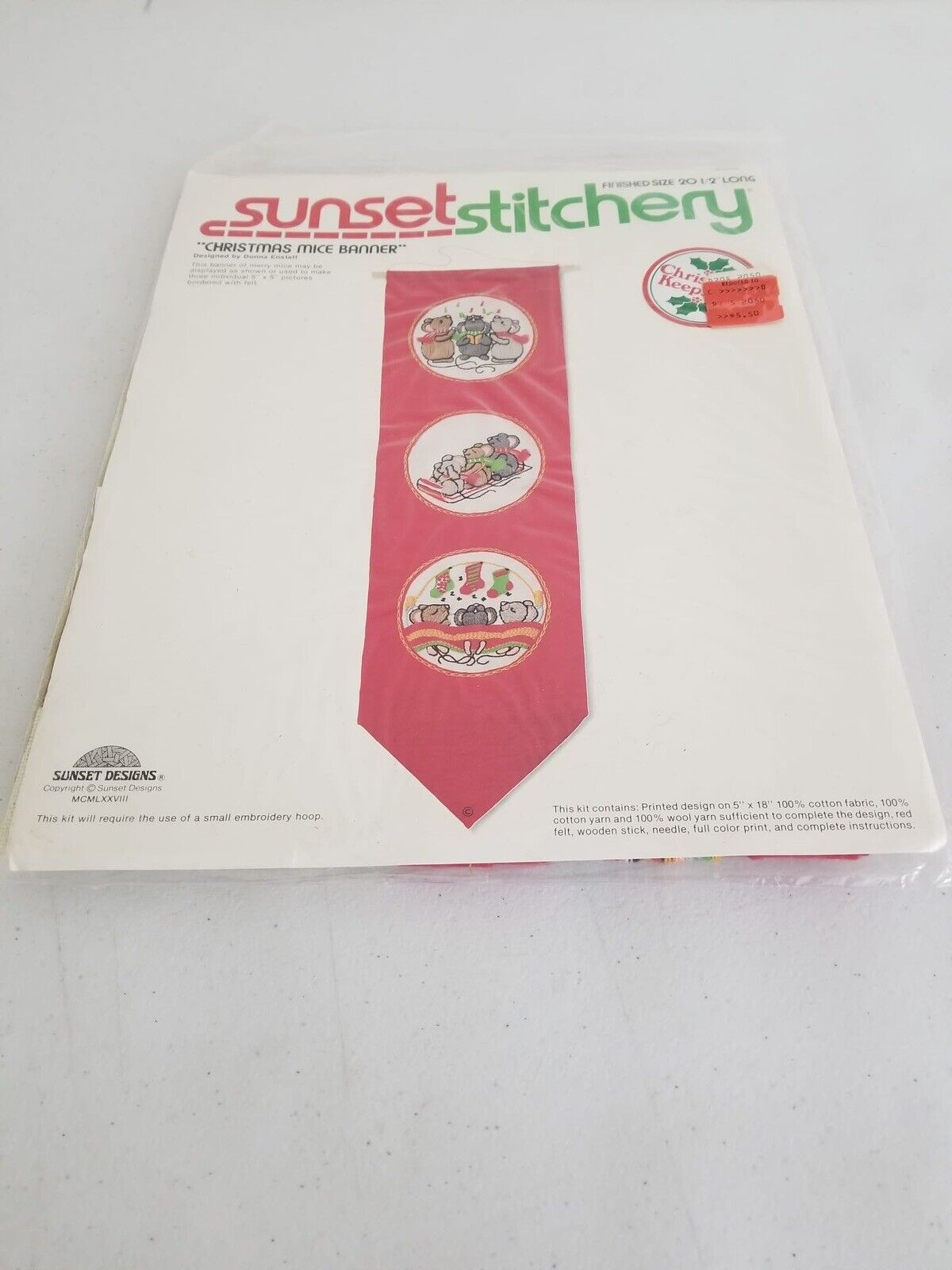 Vintage Sunset Stitchery Christmas Mice Banner Needlepoint Kit - Sealed Collectible - TreasuTiques