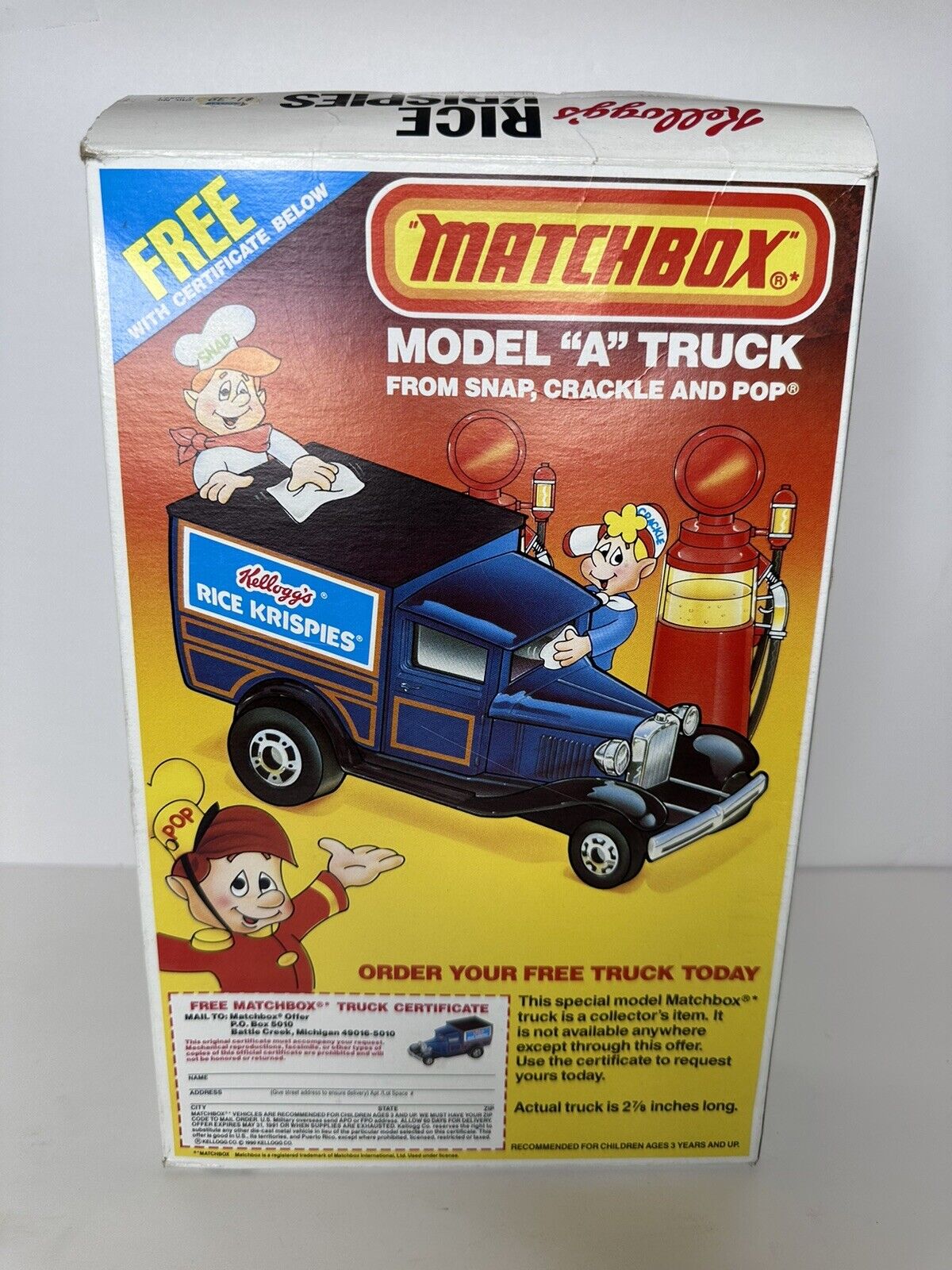 Rare Vintage 1981 Kellogg's Rice Krispies Cereal Box with Original Matchbox Truck Ad and Sweepstakes Coupons - TreasuTiques