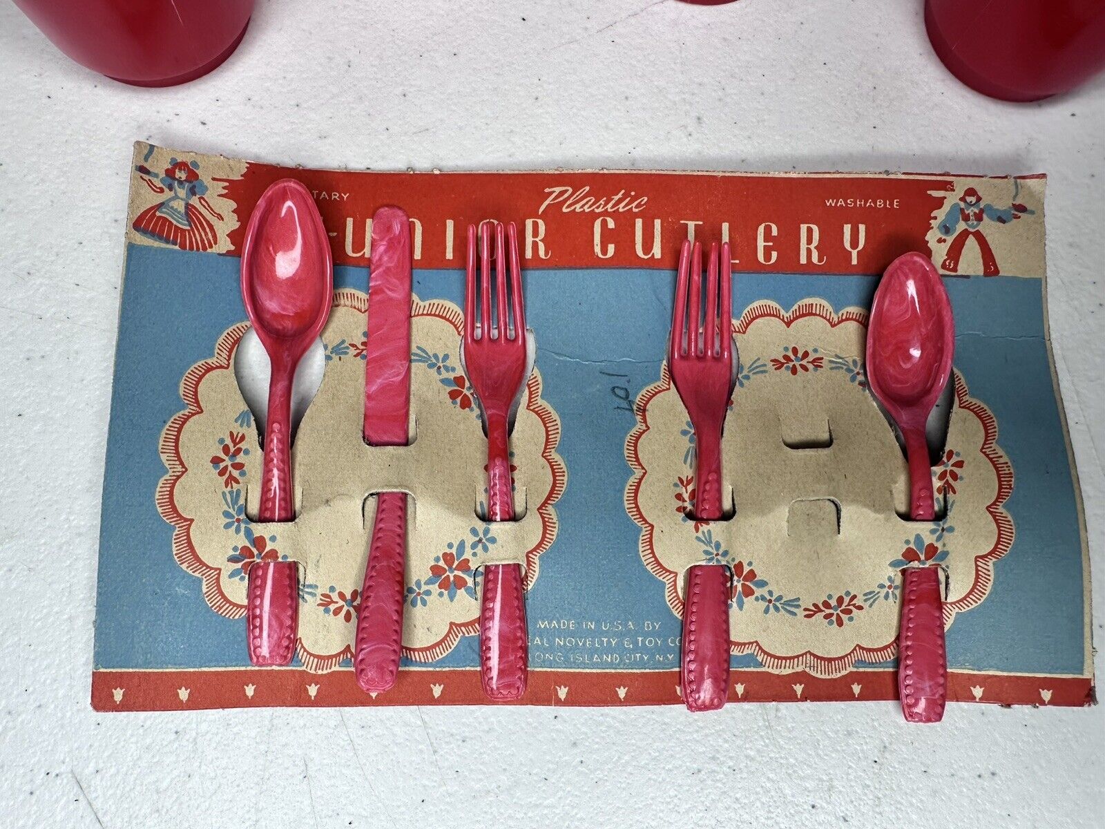 Antique 1930s Red Plastic Junior Cutlery Set by Ideal Novelty – Nostalgic Vintage Find - TreasuTiques