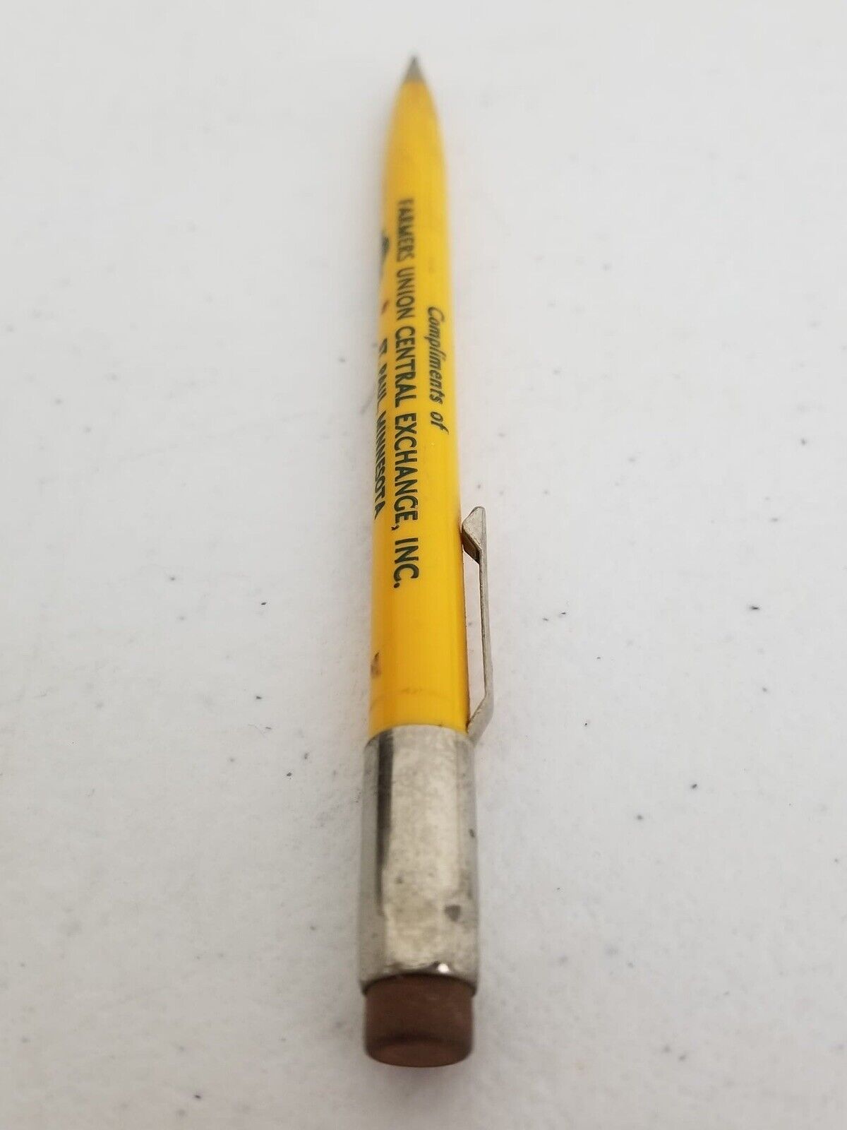 Vintage Scripto Mechanical Pencil - Yellow Farmers Union Central Exchange Advertising Collectible - TreasuTiques