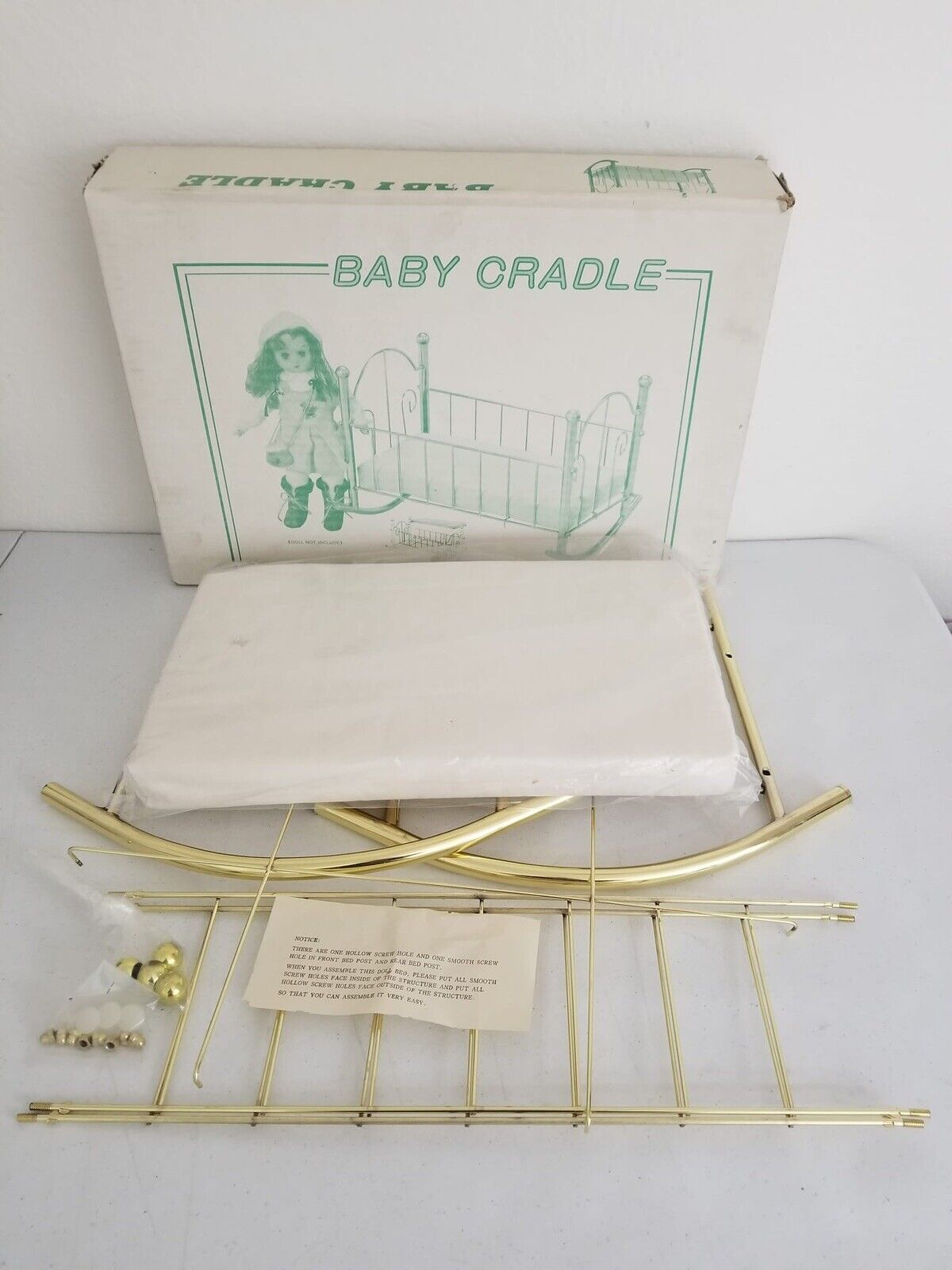 Vintage Gold-Tone Baby Cradle Kit - Classic Nursery Decor, New Furniture Unassembled - TreasuTiques