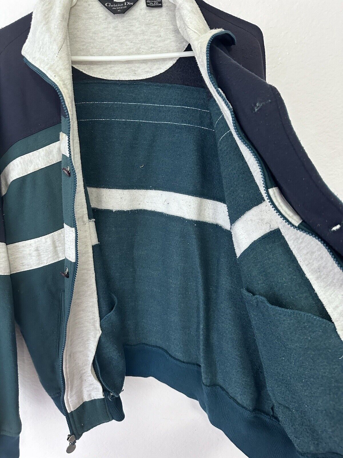 Vintage Christian Dior Monsieur Striped Sweater Jacket - XL Retro Designer Casual Wear - TreasuTiques