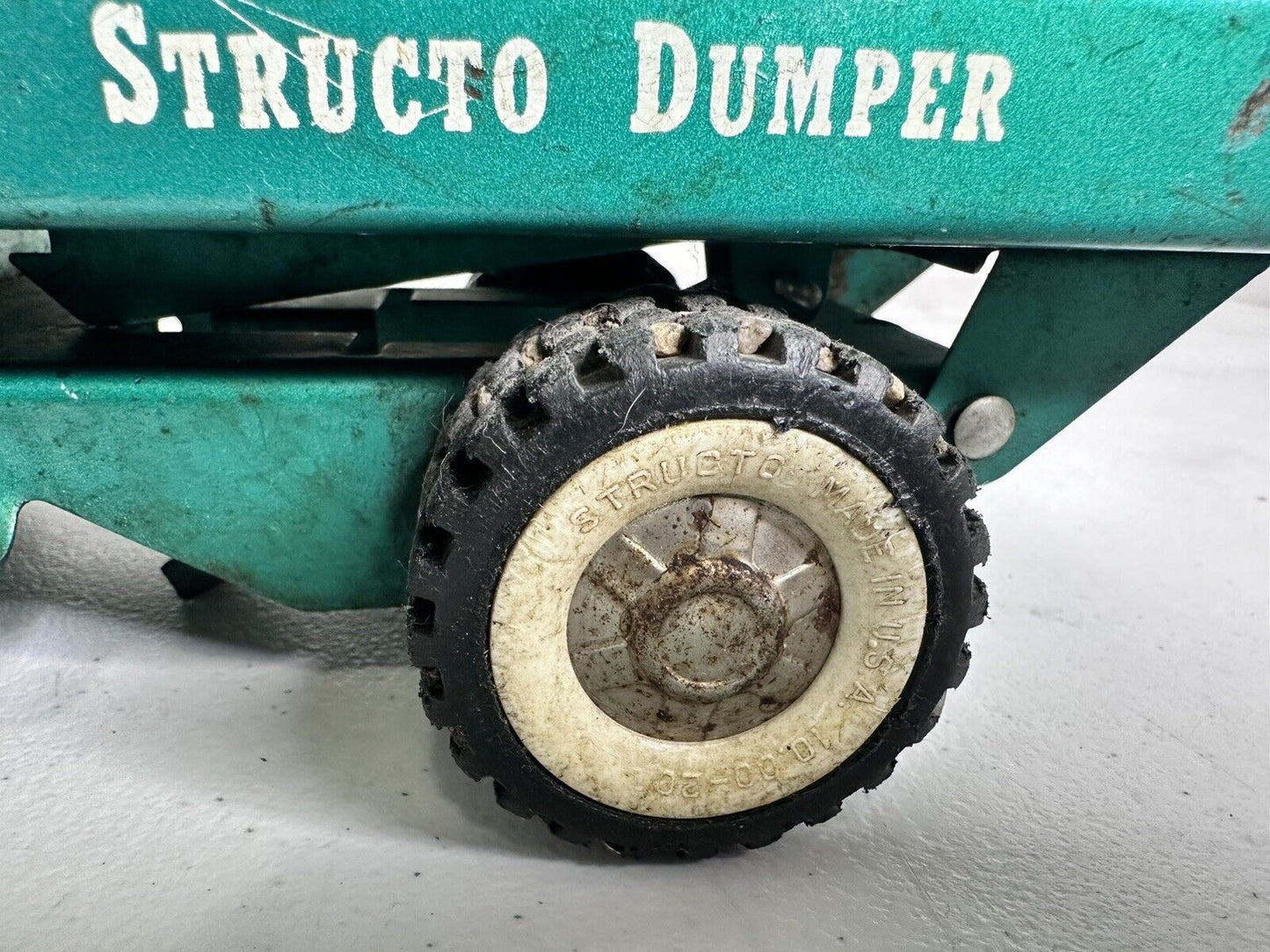 Vintage 1950s Structo Toys Green Metal Dump Truck - Classic Collectible Dumper - TreasuTiques