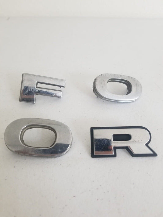 Vintage Ford Car Emblem Letters "FOOR" - Authentic Nameplate Trim Moldings with Black Outline - TreasuTiques