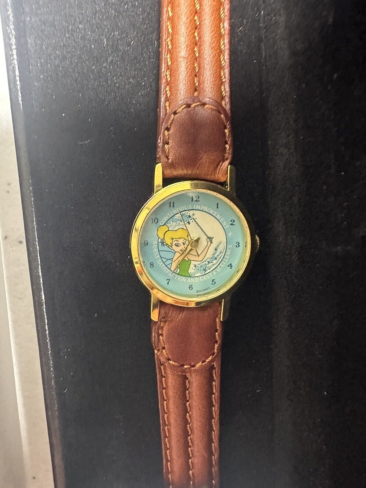 Disney Vintage-Inspired Tinkerbell Graphic Watch with Leather Strap - Collector's Timepiece - TreasuTiques