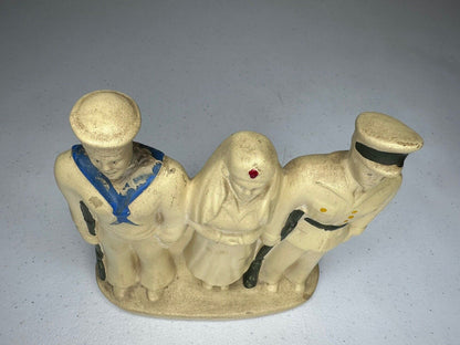 Rare WWI Military Nurse and Sailors Ceramic Statue - US Navy & Army Patriotic Collectible - TreasuTiques