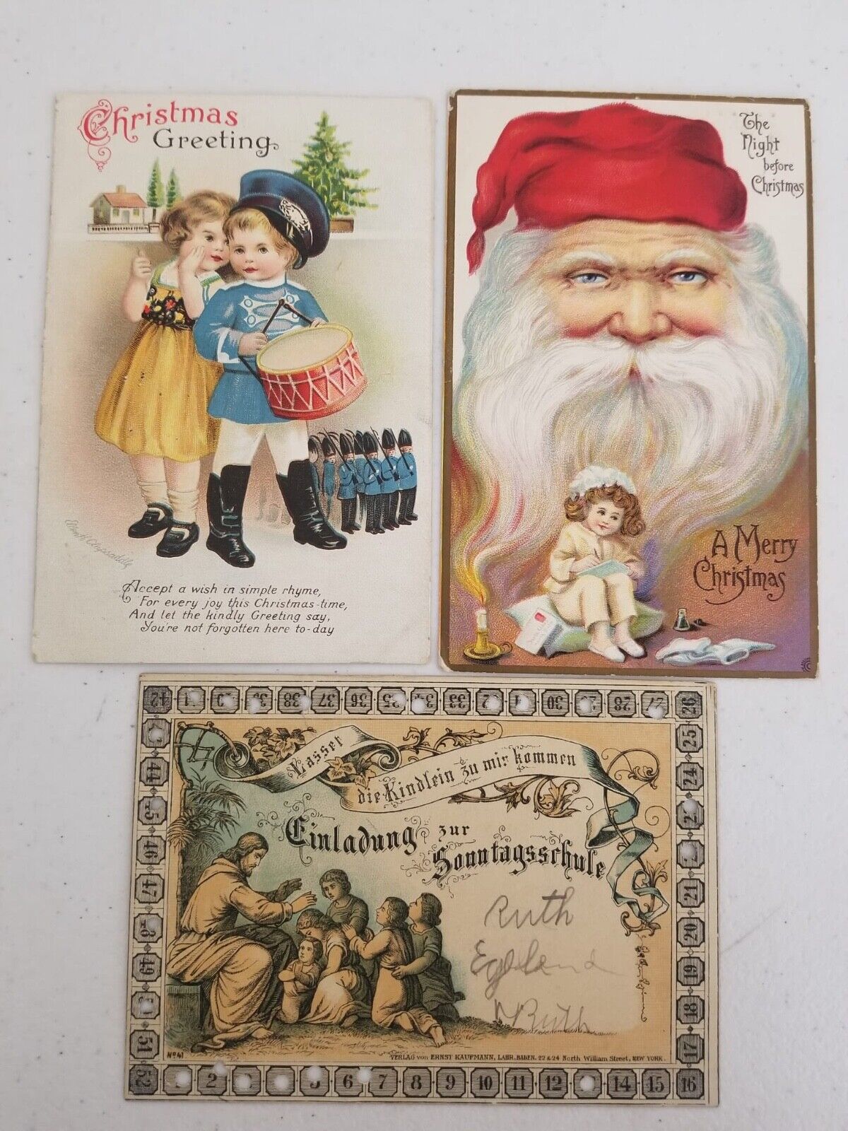 Vintage Christmas Postcards Lot of 3 - Santa, Children, Drum - Early 1900s Collectibles - TreasuTiques