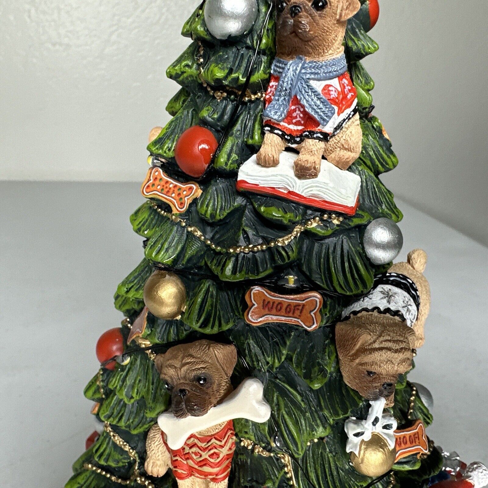 Bradford Exchange "Making Spirits Bright" Illuminated Tabletop Pug Christmas Tree - Missing Star - TreasuTiques