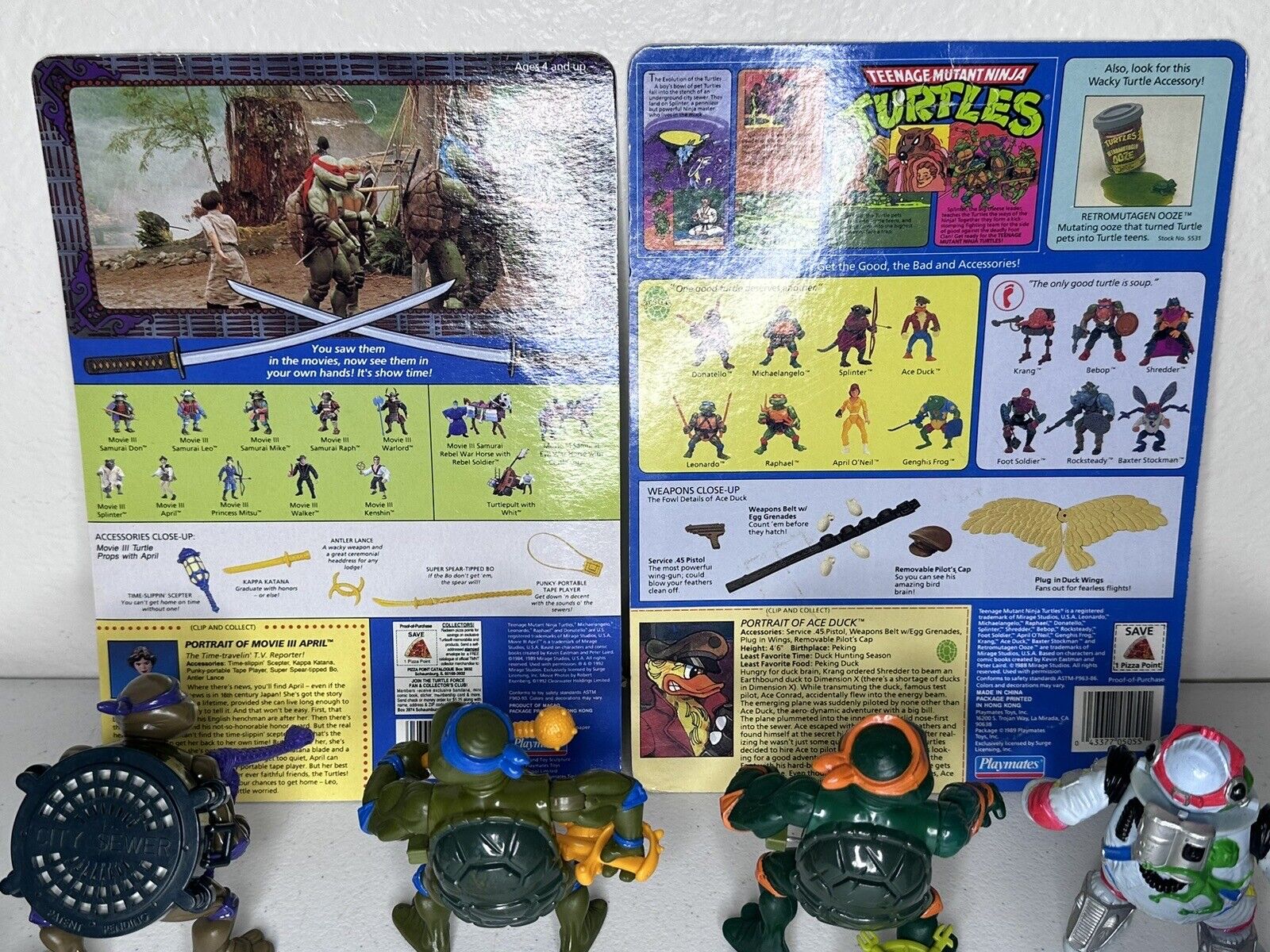Vintage TMNT Figure Lot - 6 Characters with Original Card Backs & Accessories - Classic Teenage Mutant Ninja Turtles Collectibles - TreasuTiques