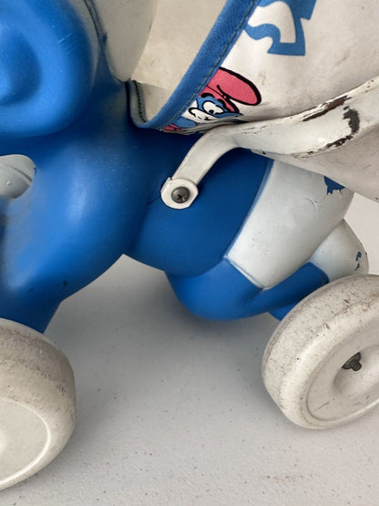 Rare 1982 Coleco Smurf Piggyback Doll Stroller - Vintage Blue & White Collectible Toy - TreasuTiques