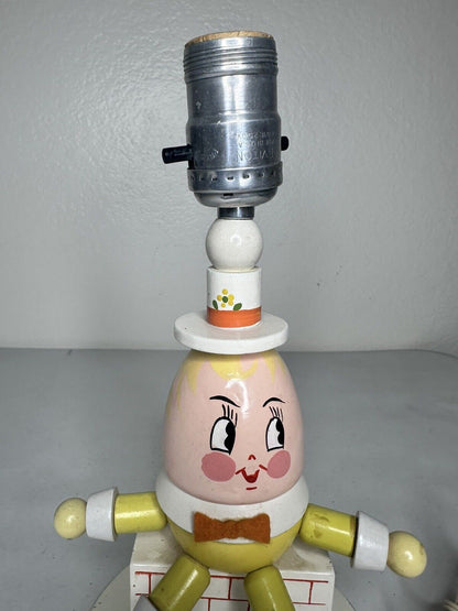 Charming Vintage 1960s Humpty Dumpty Nursery Lamp - Retro Wood & Plastic Bedside Decor - TreasuTiques