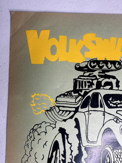 Vintage 1960s 'Volkswagens Rule' Gasser VW Bug Beetle Wall Art - Retro 10x10 Inch Gold-Toned Print - TreasuTiques