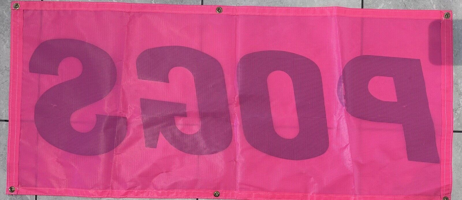 Vintage 1990s Pogs Tournament Store Pink Banner 49.5"x21.5" - Excellent Condition Retro Decor - TreasuTiques