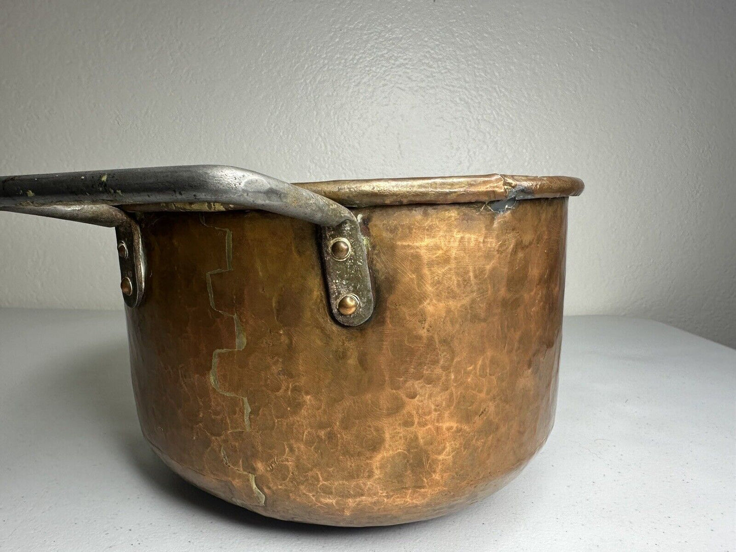 Antique Early 1800s Hand-Hammered French Copper Stew Pot with Dovetail Joints - 10.5" Vintage Cookware - TreasuTiques