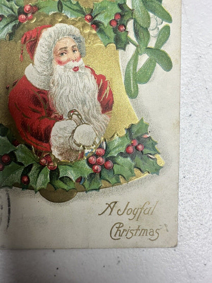 Vintage Christmas Postcard - Mrs. Claus in Santa Suit under Embossed Bell with Mistletoe and Ivy - Antique Holiday Collectible - TreasuTiques