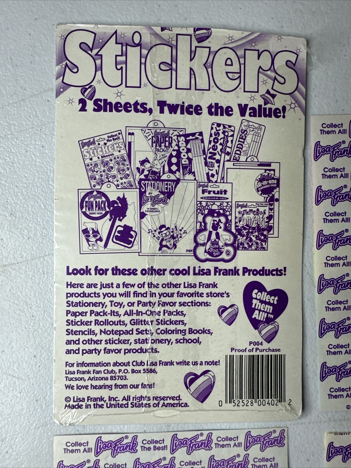 Rare Vintage Lisa Frank Sticker Sheets - 6-Piece Set with Card Back - Collectible 1990s Nostalgia - TreasuTiques