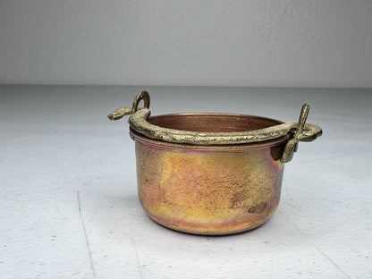 Exquisite Antique Miniature Brass Pot with Ornate Gold Handles - Elegant Tabletop Decor, 2.75" x 1.5" - TreasuTiques