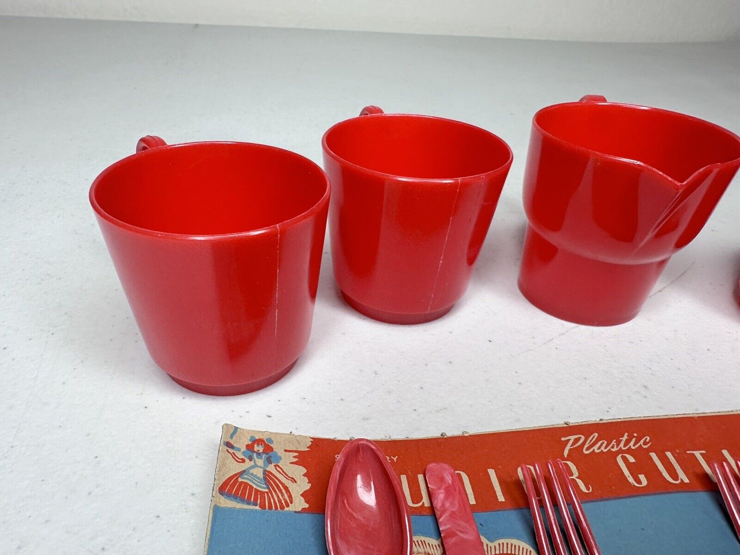 Antique 1930s Red Plastic Junior Cutlery Set by Ideal Novelty – Nostalgic Vintage Find - TreasuTiques