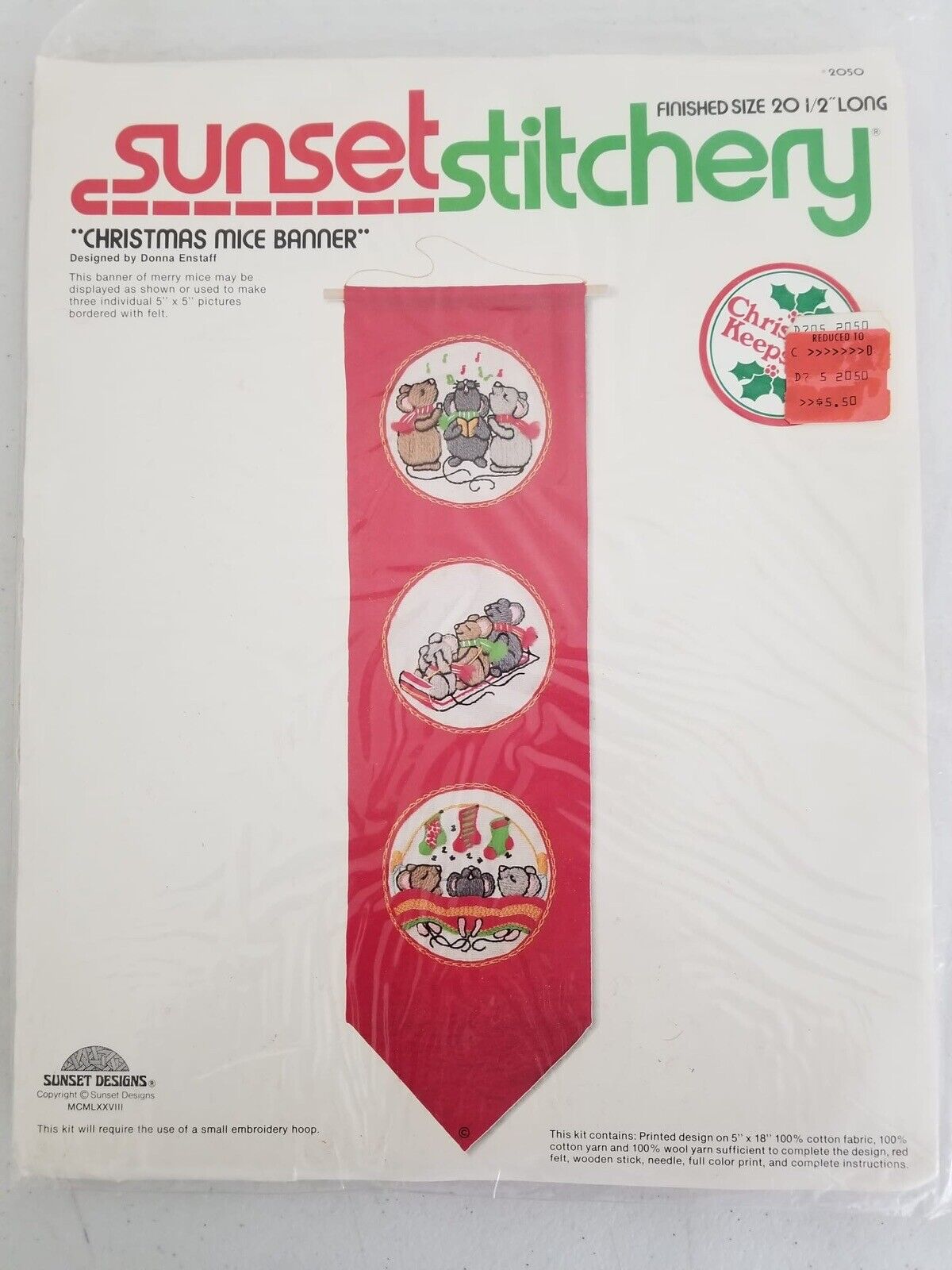 Vintage Sunset Stitchery Christmas Mice Banner Needlepoint Kit - Sealed Collectible - TreasuTiques