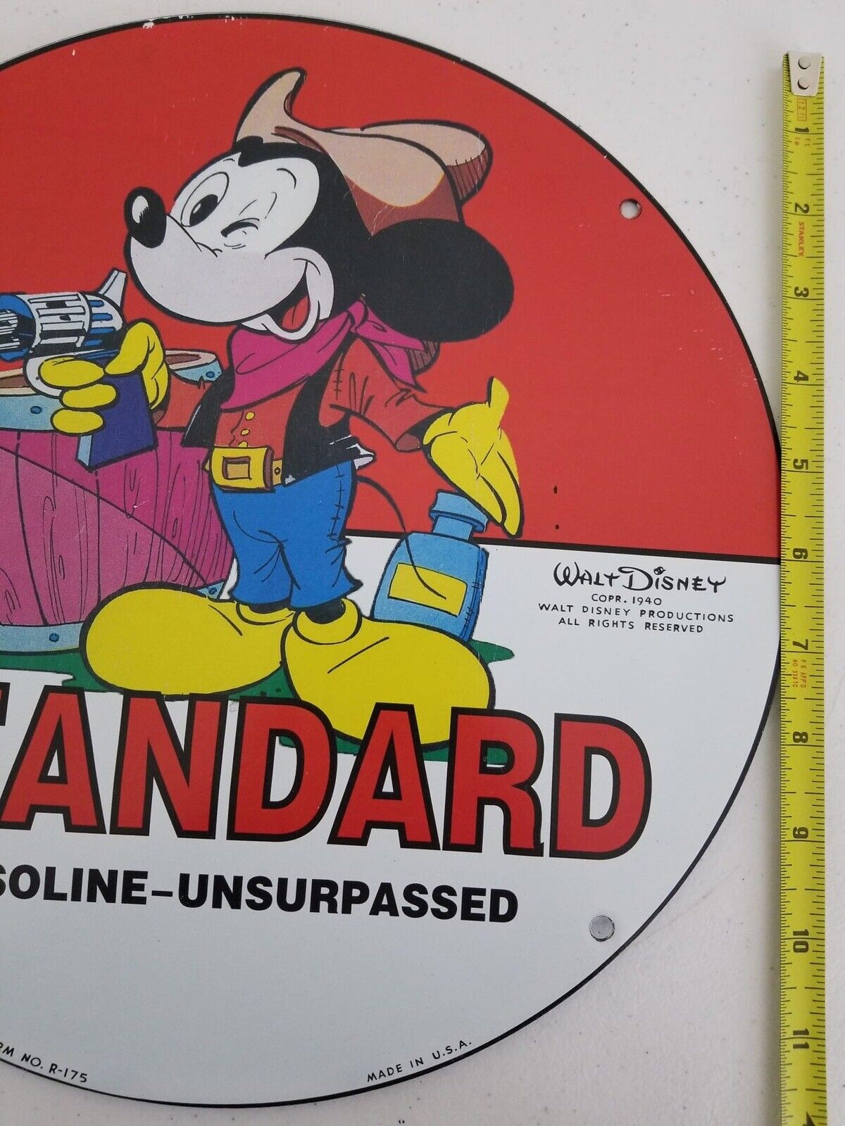 Vintage 1940 Walt Disney Standard Gas Porcelain Sign – Mickey Mouse Collector's Edition - TreasuTiques