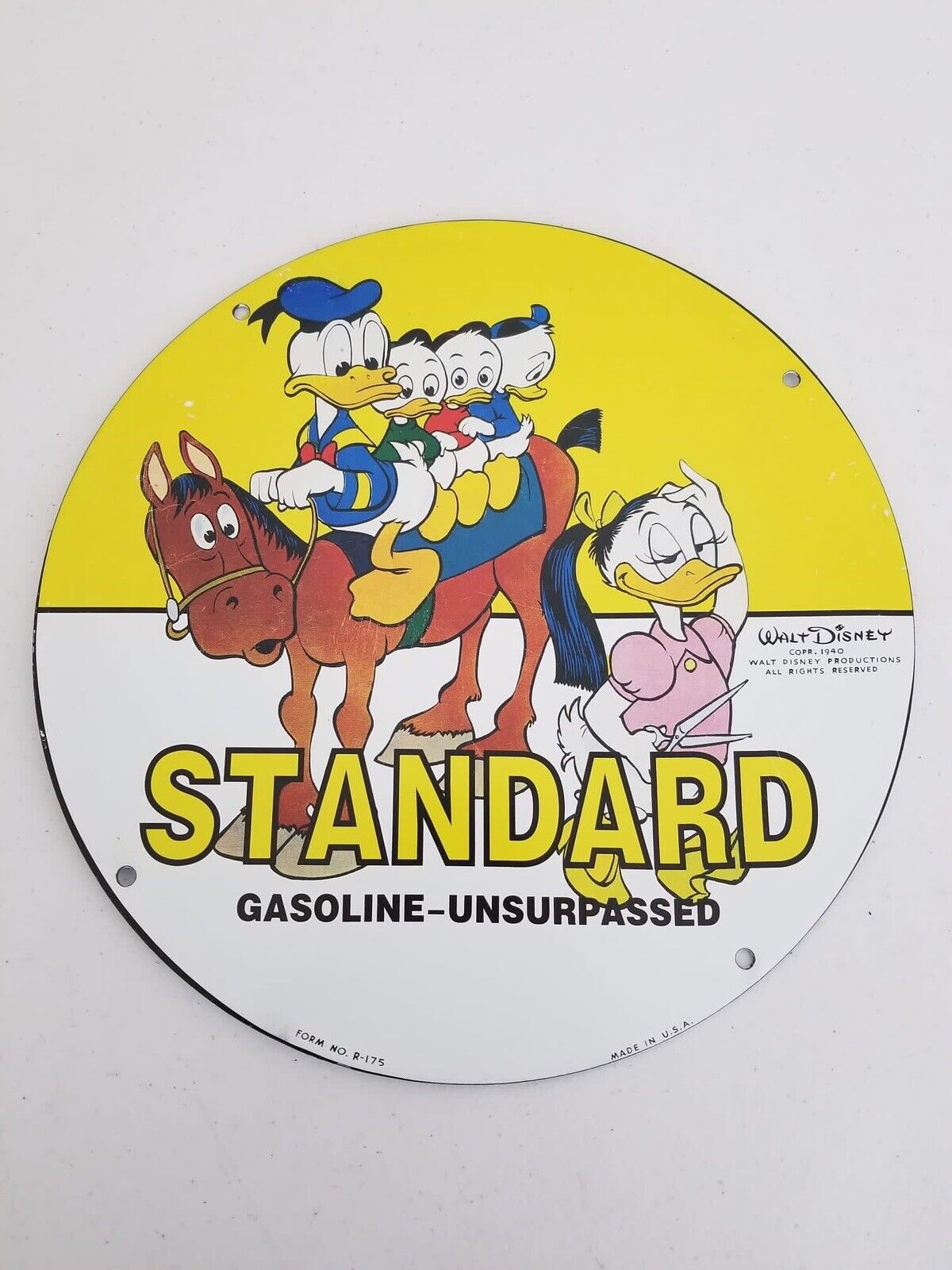 Vintage Standard Oil Porcelain Sign - Disney Donald Duck, Daisy Duck, and Nephews - Collectible Gasoline Memorabilia - TreasuTiques