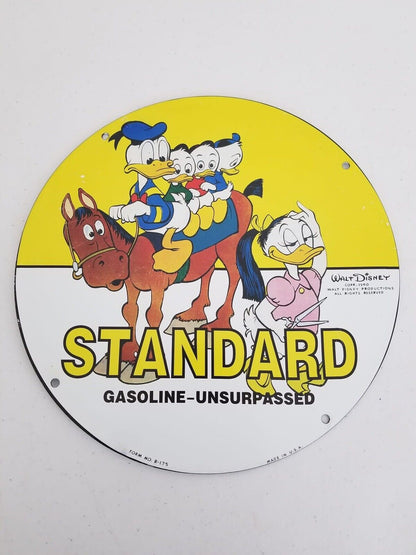 Vintage Standard Oil Porcelain Sign - Disney Donald Duck, Daisy Duck, and Nephews - Collectible Gasoline Memorabilia - TreasuTiques