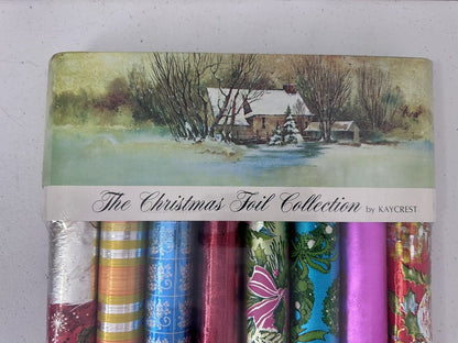 Rare 1960s Kaycrest Christmas Foil Wrapping Paper - 8 Rolls, Santa & Ornament Designs - Vintage Holiday Décor - TreasuTiques