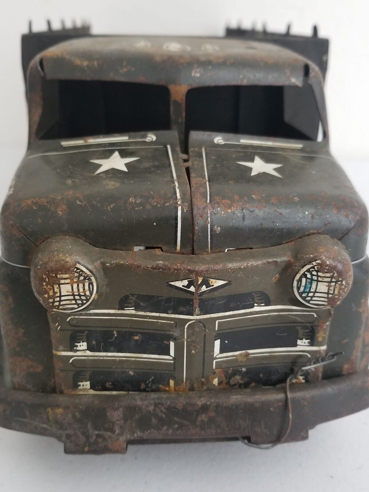 Vintage 1950s LUMAR Military Toy Truck - Pressed Steel Collectible 18.5 Inch - TreasuTiques