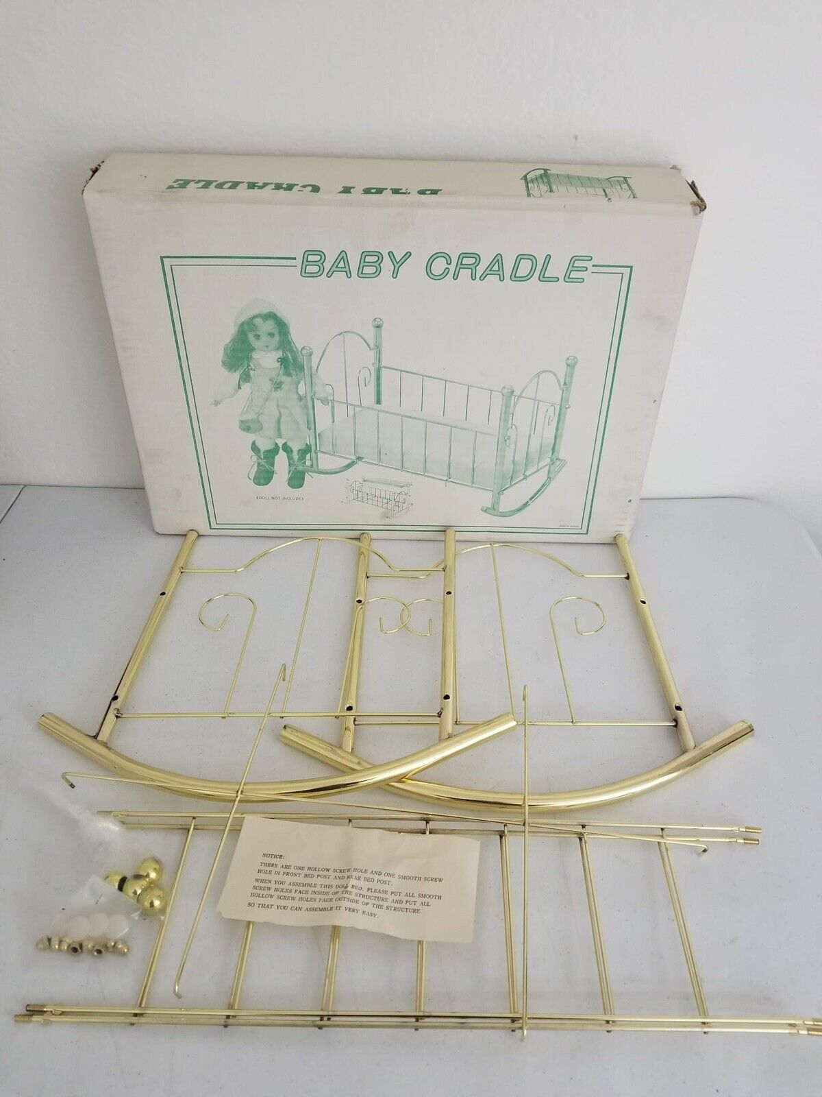 Vintage Gold-Tone Baby Cradle Kit - Classic Nursery Decor, New Furniture Unassembled - TreasuTiques