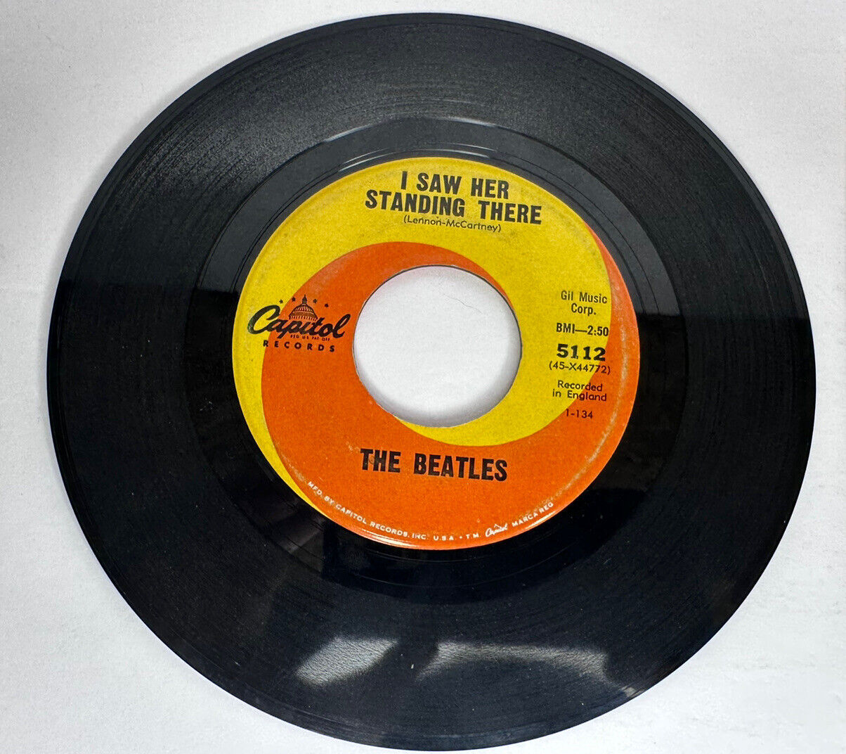 Vintage 1964 The Beatles "I Want to Hold Your Hand" / "I Saw Her Standing There" 45 RPM Vinyl Record - Capitol Records 5112 - TreasuTiques