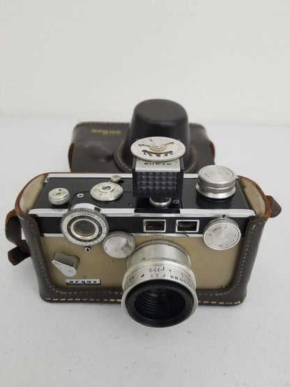 Vintage Argus C3 Match-Matic Rangefinder Camera Kit with Leather Case & Manual - Iconic Mid-Century Photography Collectible - TreasuTiques