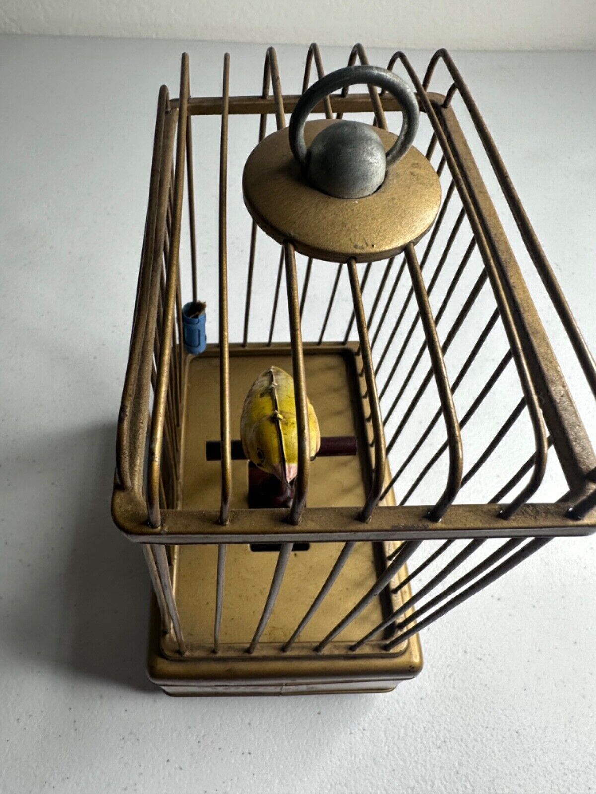 Antique 1930s Handcrafted Brass Bird Cage Toy - Vintage Battery Operated Home Decor - TreasuTiques