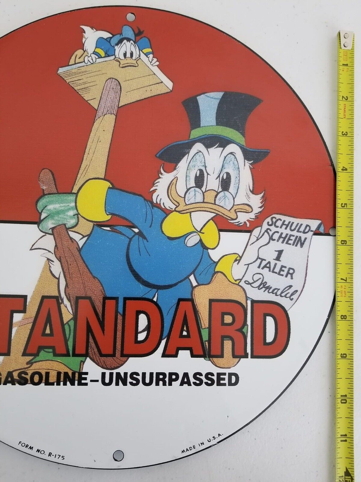 1940 Vintage Walt Disney Standard Gasoline Porcelain Sign - Scrooge McDuck Collectible - TreasuTiques