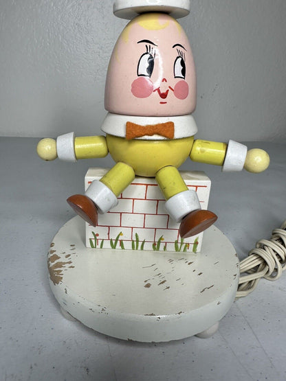 Charming Vintage 1960s Humpty Dumpty Nursery Lamp - Retro Wood & Plastic Bedside Decor - TreasuTiques