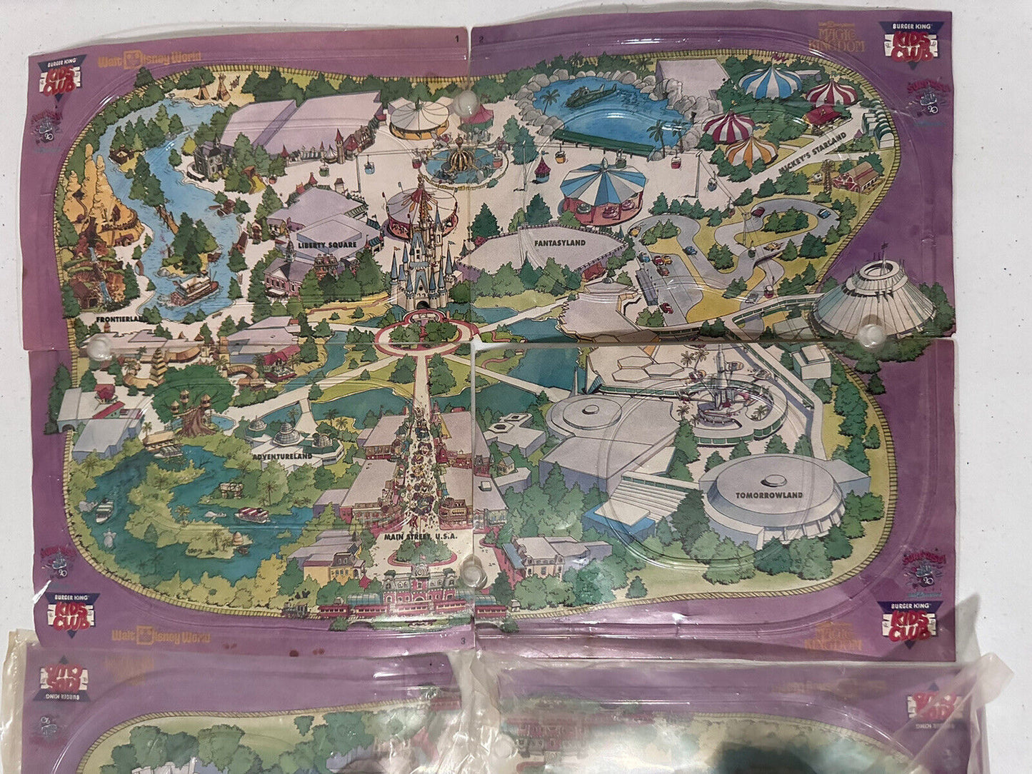 Vintage 1991 Burger King Kids Club Disneyland Magic Kingdom Map with Windup Toys - Complete Set - TreasuTiques