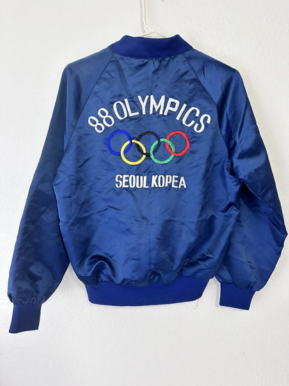 Rare Vintage 1988 Seoul Olympics Navy Bomber Jacket - Size XS, Embroidered 'Gary' - Unique Collectible Sports Memorabilia - TreasuTiques