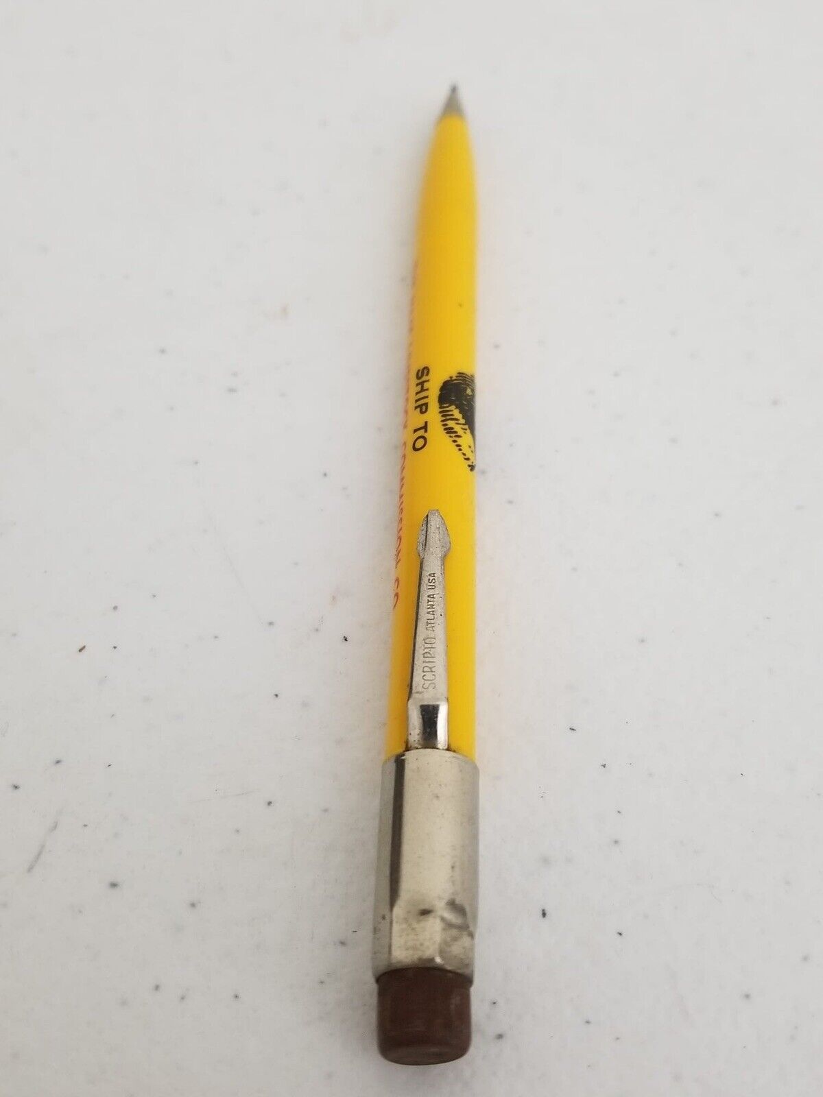 Vintage Scripto Yellow Mechanical Pencil - Haas Livestock Commission Collectible - TreasuTiques