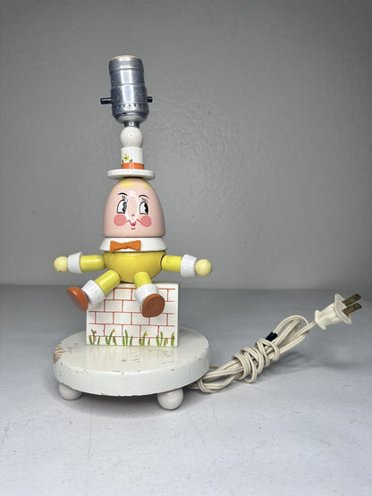 Charming Vintage 1960s Humpty Dumpty Nursery Lamp - Retro Wood & Plastic Bedside Decor - TreasuTiques