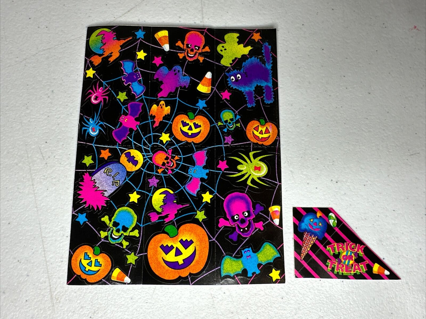 Vintage Lisa Frank Halloween Sticker Sheet | Collectible Retro Decor Featuring Cats and Ghosts - TreasuTiques