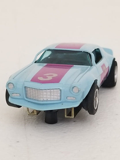 Vintage AFX Chevy Camaro Z28 Slot Car Model - Blue & Purple, #3 Decal, Collectible Race Car - TreasuTiques