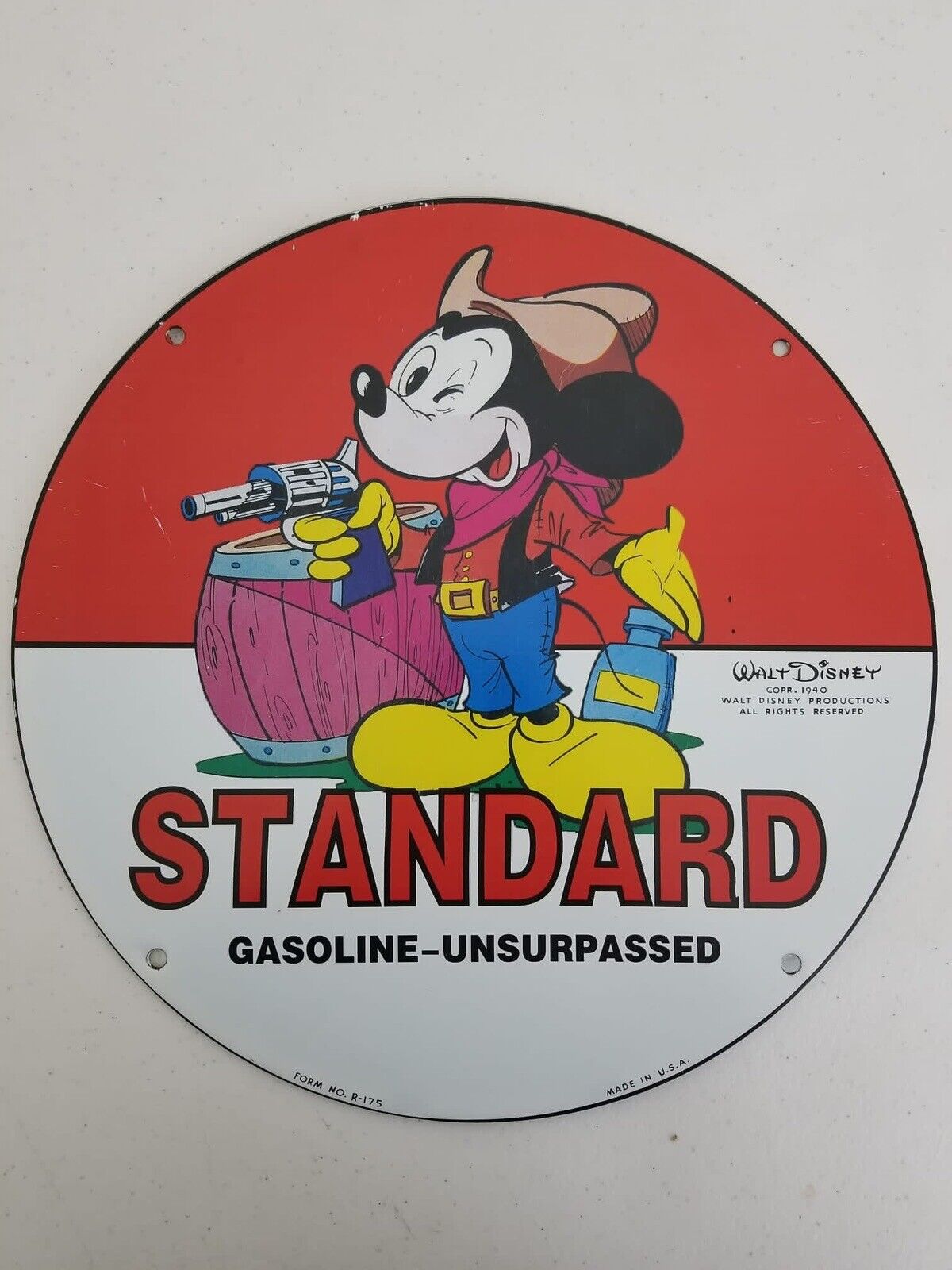 Vintage 1940 Walt Disney Standard Gas Porcelain Sign – Mickey Mouse Collector's Edition - TreasuTiques