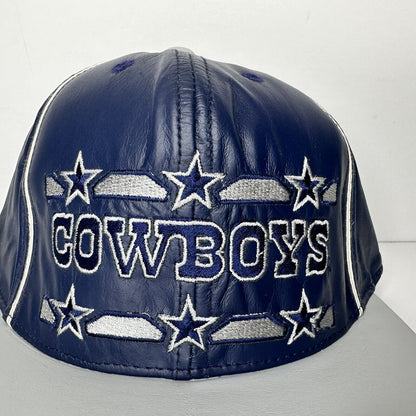 Vintage Dallas Cowboys James Hamilton Leather Hat - Embroidered Blue & Gray Cap with Scratch - TreasuTiques