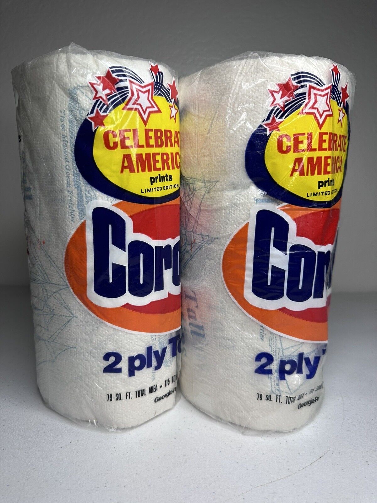Vintage 1986 Coronet Celebrate America Prints Paper Towels - 2 Ply, 2 Rolls - Patriotic Collectible - TreasuTiques