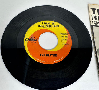 Vintage 1964 The Beatles "I Want to Hold Your Hand" / "I Saw Her Standing There" 45 RPM Vinyl Record - Capitol Records 5112 - TreasuTiques