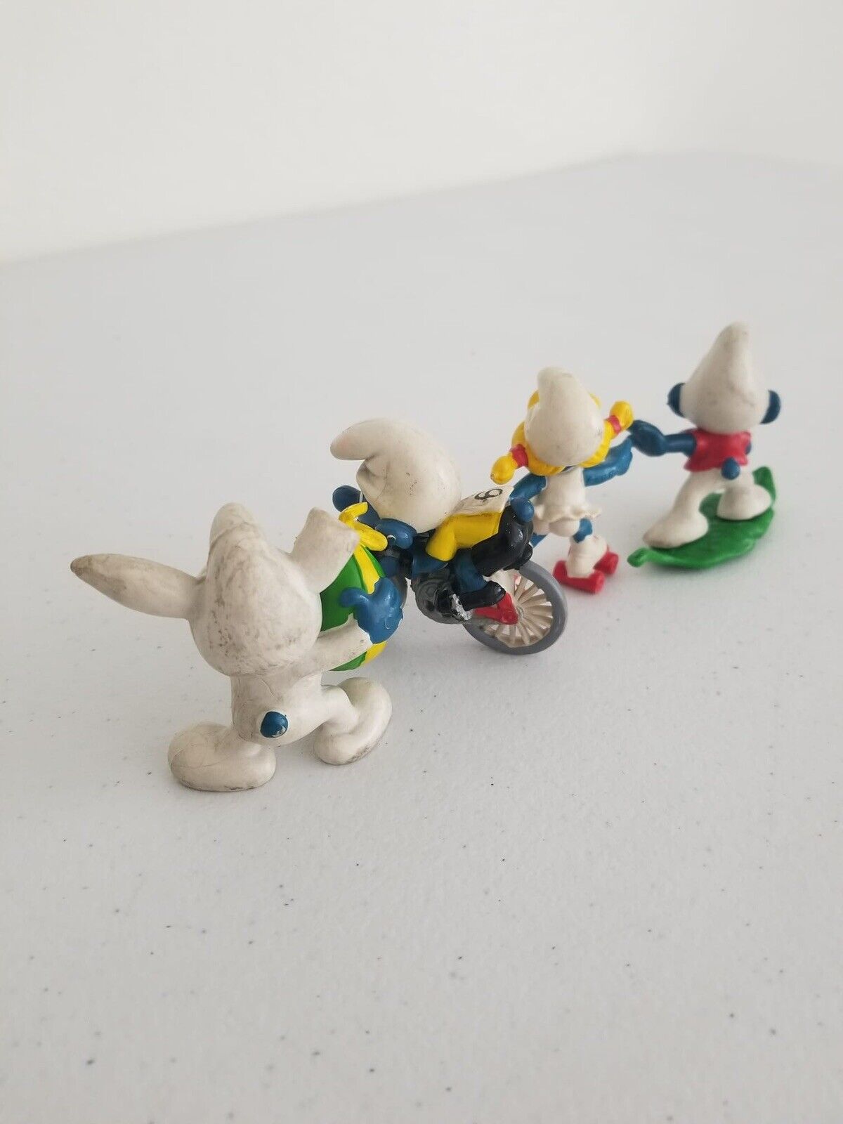 1970s Schleich Peyo Smurfs Set - Biker, Surfer, Roller Skating Smurfette & Easter Gift - TreasuTiques