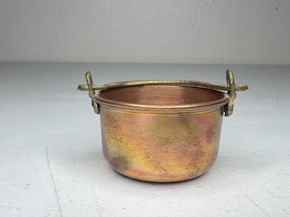 Exquisite Antique Miniature Brass Pot with Ornate Gold Handles - Elegant Tabletop Decor, 2.75" x 1.5" - TreasuTiques