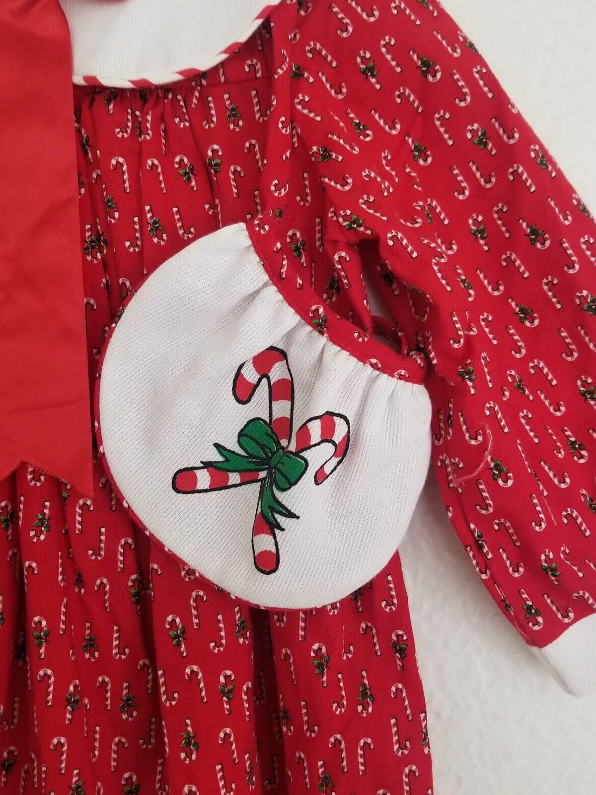 Vintage 1980s Rare Editions 2T Christmas Dress - Red Candy Cane Embroidery, USA Made - TreasuTiques