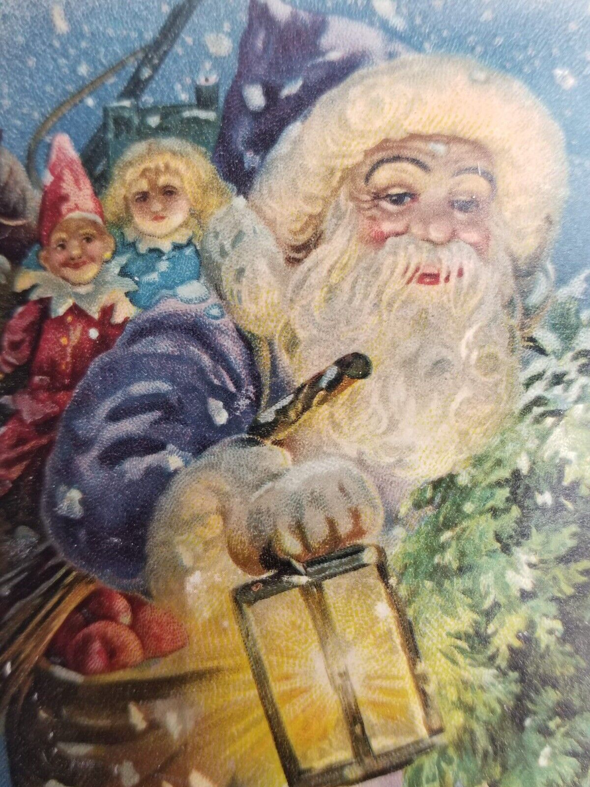 Rare Antique 1908 German Blue Coat Santa Claus Squeaker Postcard - Vintage Christmas Decor - TreasuTiques