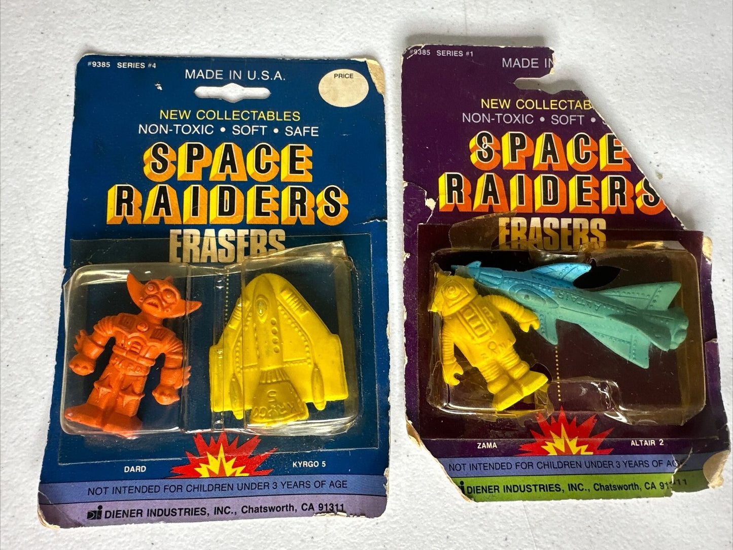 Vintage 1981 Space Raiders Erasers - Collectible Sci-Fi Toy Figurines, Series #4 by Diener Industries - TreasuTiques