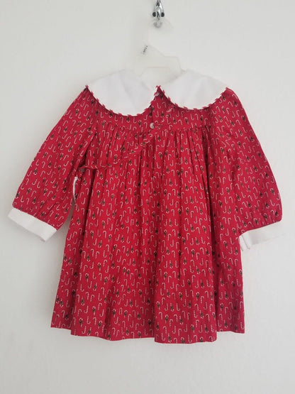 Vintage 1980s Rare Editions 2T Christmas Dress - Red Candy Cane Embroidery, USA Made - TreasuTiques